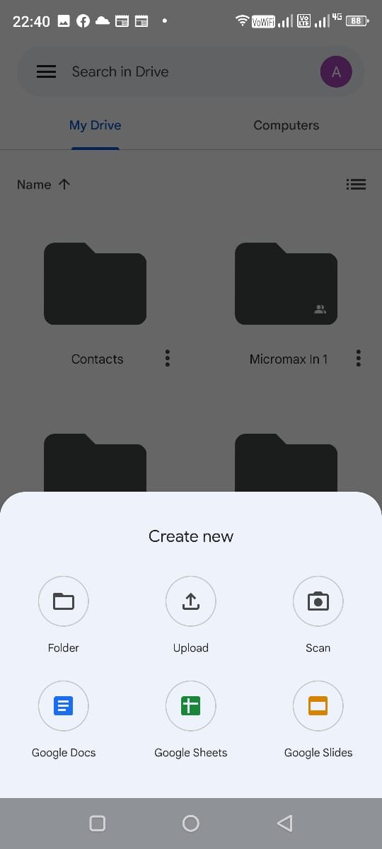 how to create a file in google drive using phone